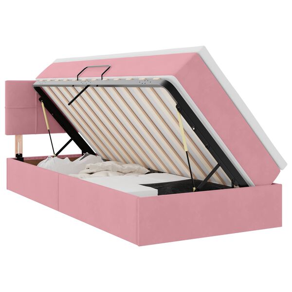 vidaXL Bett mit Stauraum und LED mit Matratze Rosa 100 x 200 cm Samt