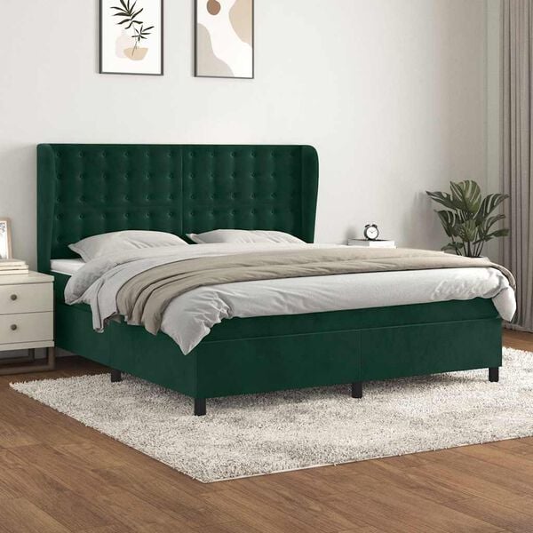 vidaXL Boxspringbett mit Matratze Dunkelgr&uuml;n 180x200 cm Samt
