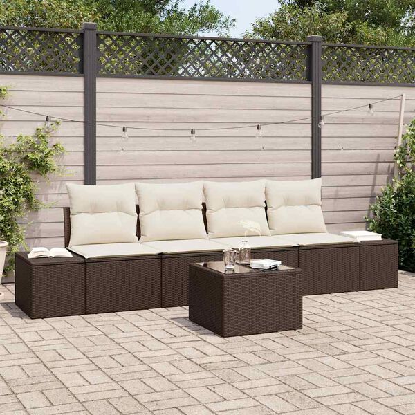 vidaXL Sofa Set mit Kissen 5 pcs Braun und Creme Poly Rattan