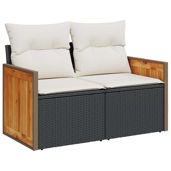 vidaXL 4-tlg. Garten-Sofagarnitur mit Kissen Schwarz Poly Rattan