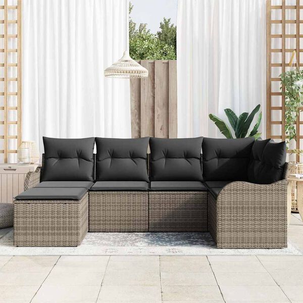 vidaXL Garten-Sofa-Set mit Kissen 6 pcs Grau Poly Rattan