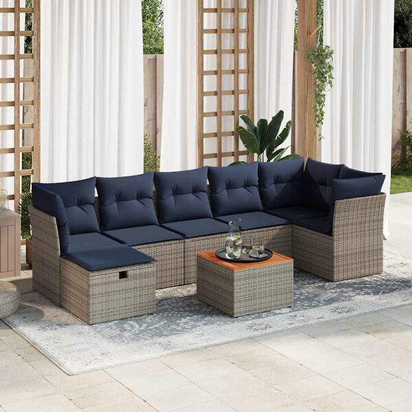 vidaXL 8-teiliges Gartensofa-Set mit Kissen, grau, Polyrattan