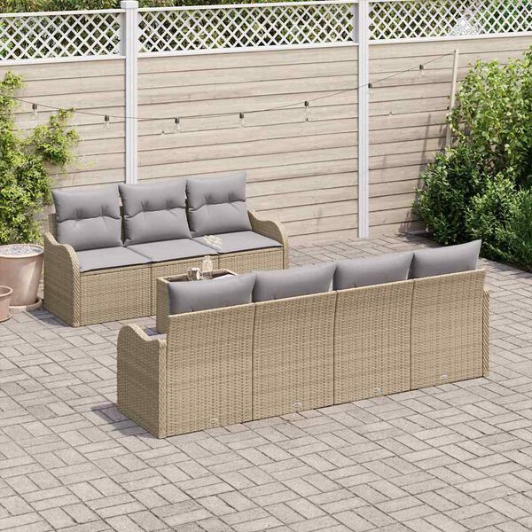 vidaXL Gartensofa-set mit Kissen mit Speicher 8 pcs Beige und Grau
