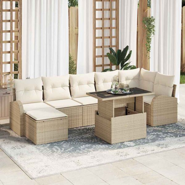 vidaXL Gartensofa-set mit Speicher 8 pcs Beige und Creme Poly-Rattan