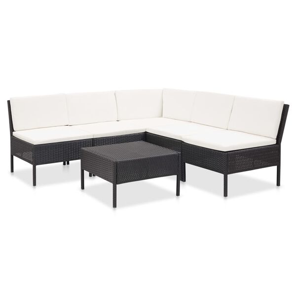 vidaXL 6-tlg. Garten-Lounge-Set mit Auflagen Poly Rattan Schwarz