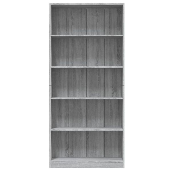vidaXL B&uuml;cherregal 5 F&auml;cher Grau Sonoma-Eiche 80x24x175 Holzwerkstoff