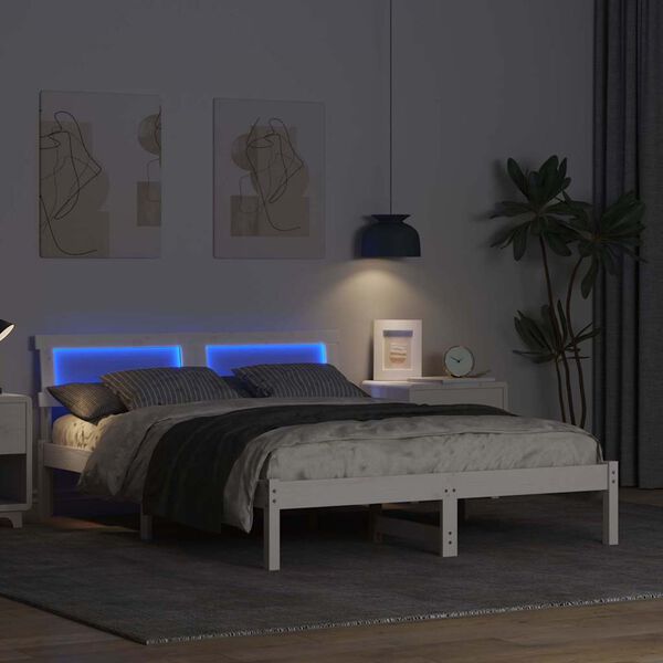 vidaXL Bettrahmen mit Kopfteil Wei&szlig; 135 x 190 cm Massives Kiefernholz