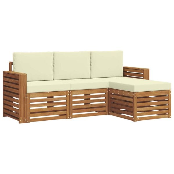 vidaXL Outdoor-Sofagarnitur 4 pcs Natur und Creme Massivholz Akazie