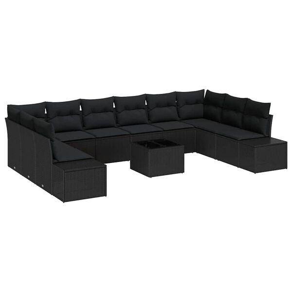 vidaXL Gartensofa-set mit Kissen 11 pcs Schwarz Poly-Rattan
