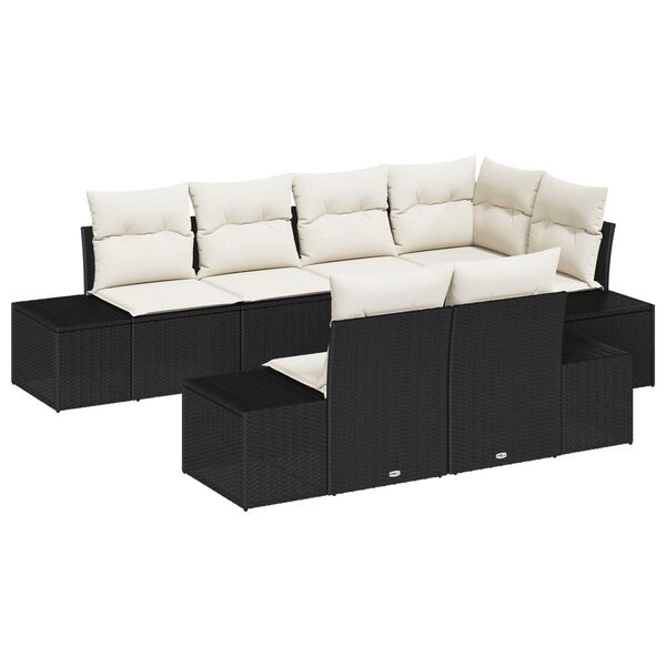 vidaXL Gartensofa-set mit Kissen 7 pcs Schwarz und Creme Poly-Rattan