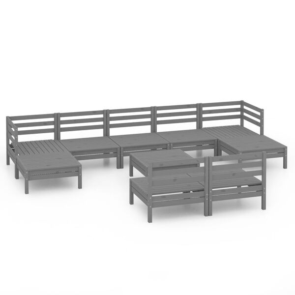 vidaXL 10-tlg. Garten-Lounge-Set Grau Massivholz Kiefer