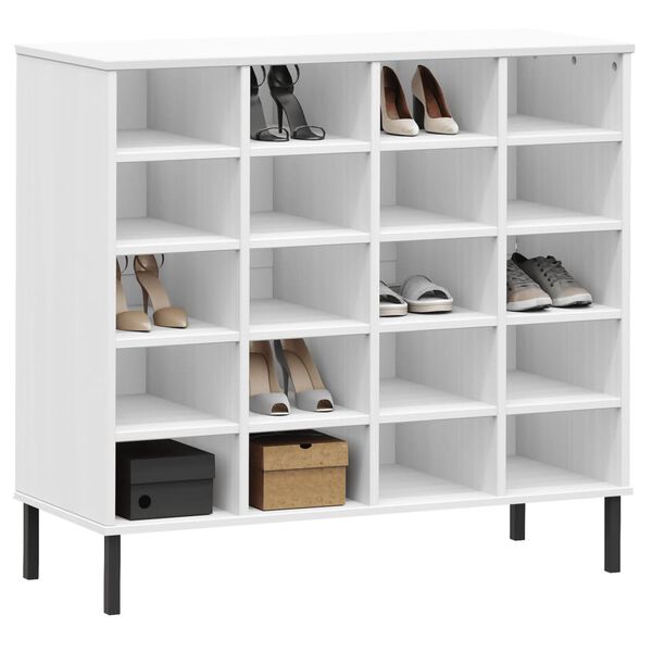vidaXL Schuhregal OSLO mit Metallbeinen Weiß 95x35x87 cm Massivholz