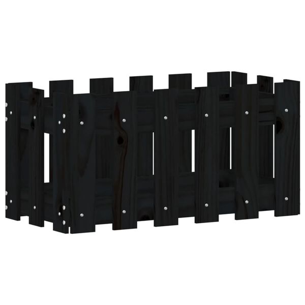 vidaXL Pflanzk&uuml;bel Lattenzaun-Design Schwarz 60x30x30 cm Kiefernholz