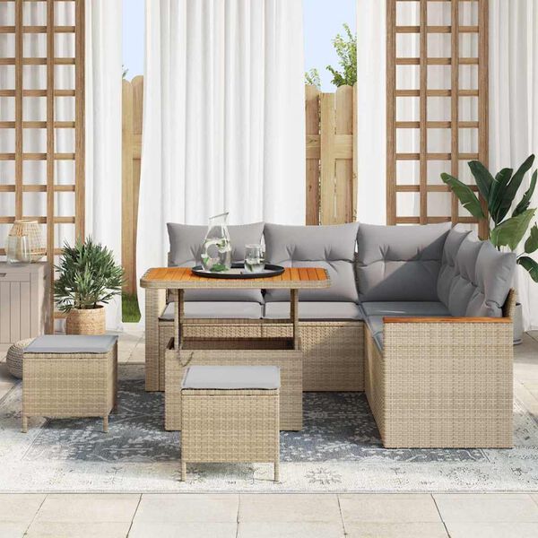 vidaXL Gartensofa-set mit Kissen 8 pcs Beige Poly Rattan