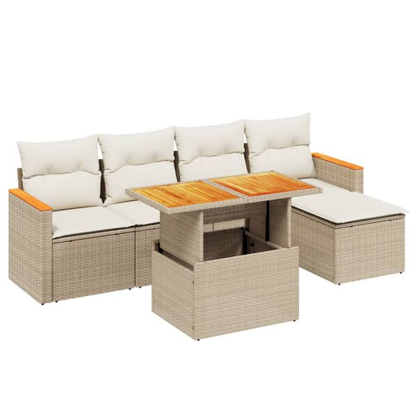 vidaXL 6-tlg. Garten-Sofagarnitur mit Kissen Beige Poly Rattan