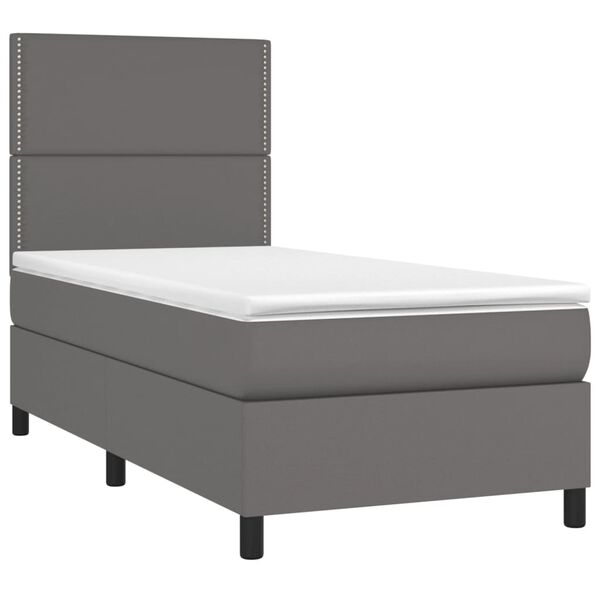 vidaXL Boxspringbett mit Matratze & LED Grau 90x200 cm Kunstleder