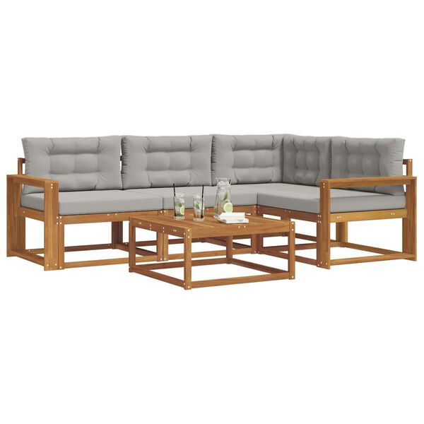 vidaXL Outdoor-Sofagarnitur mit Kissen 5 pcs Nat&uuml;rlich und Hellgrau
