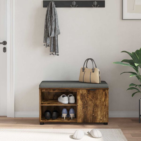 vidaXL Flurbank mit Kissen mit Regal Ger&auml;ucherte Eiche 80 x 38 x 46 cm