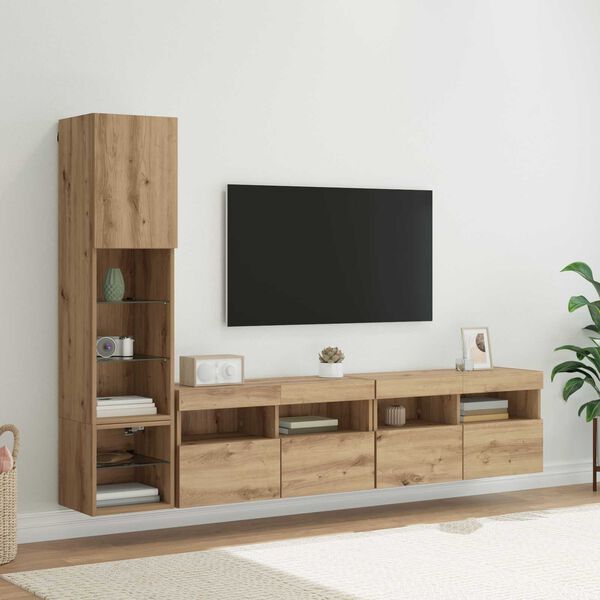 vidaXL TV-Wandm&ouml;bel mit LED 4 pcs Artisan-Eiche Holzwerkstoff