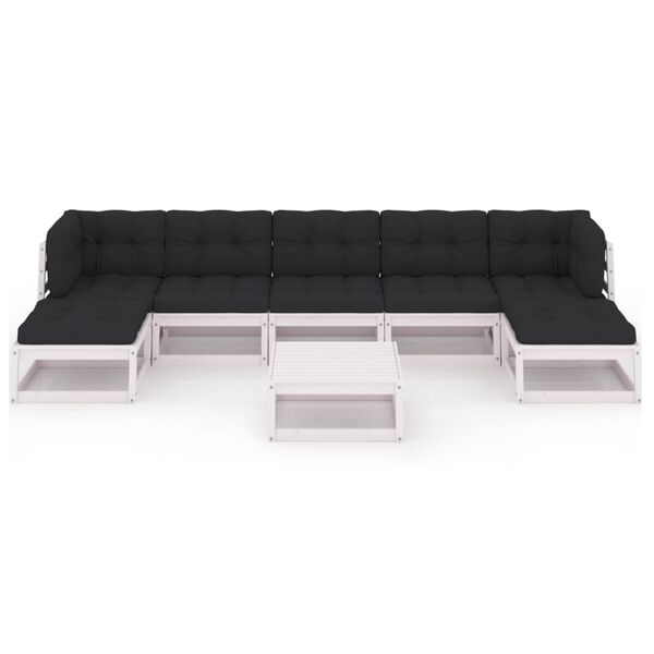 vidaXL 8-tlg. Garten-Lounge-Set mit Kissen Weiß Massivholz Kiefer