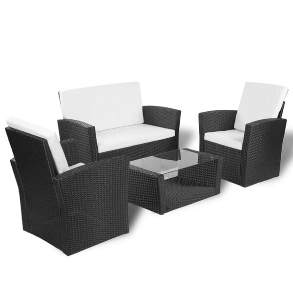 vidaXL 4-tlg. Garten-Lounge-Set mit Kissen Poly Rattan Schwarz