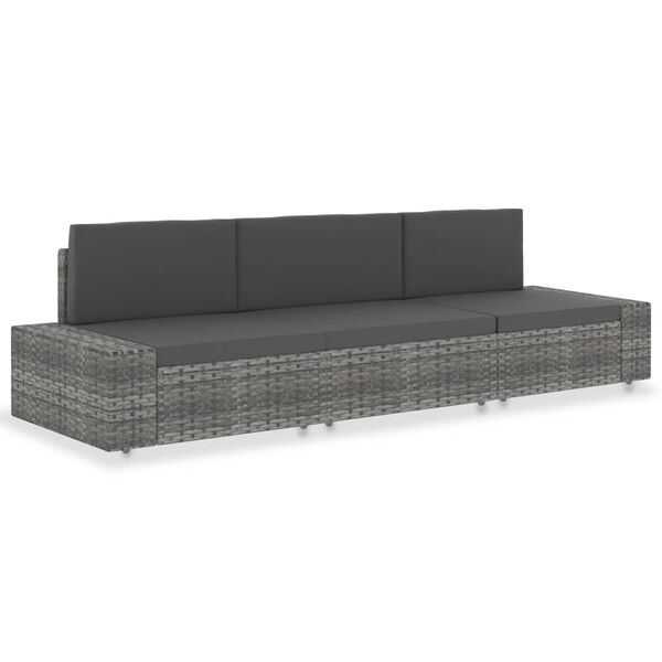vidaXL Modulares 3-Sitzer-Sofa Poly Rattan Grau