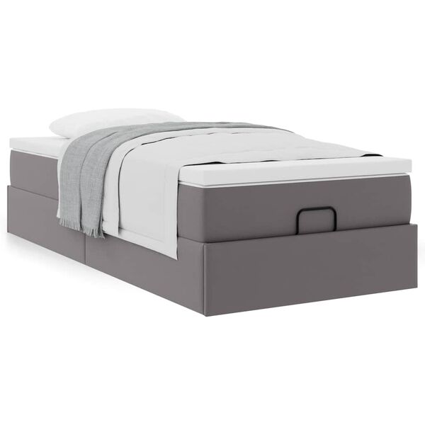 vidaXL Ottoman-Bett mit Matratze Grau 90x190 cm Kunstleder