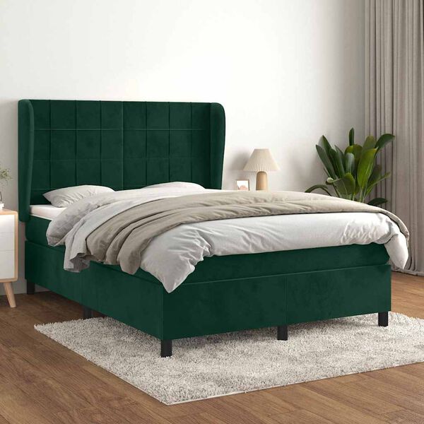 vidaXL Boxspringbett mit Matratze Dunkelgr&uuml;n 140x200 cm Samt