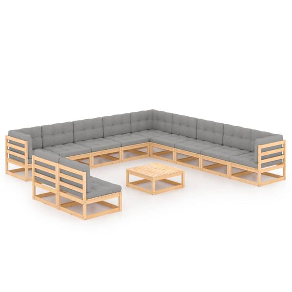 vidaXL 12-tlg. Garten-Lounge-Set mit Kissen Massivholz Kiefer