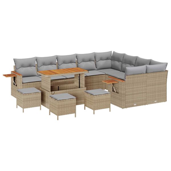 vidaXL Gartensofa-set mit Kissen 14 pcs Beige und Hellgrau Poly-Rattan