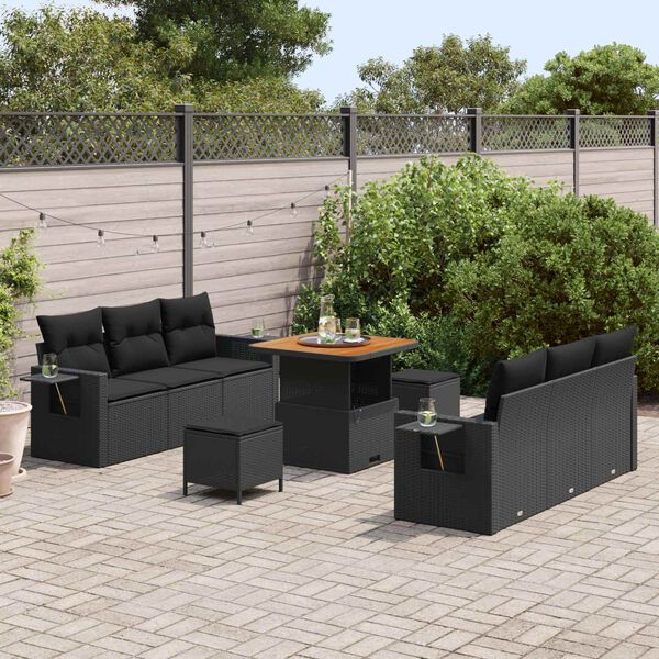 vidaXL Garten-Sofa-Set mit Kissen mit Speicher 9 pcs Schwarz