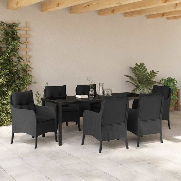 vidaXL Garten Essgruppe mit Kissen 7 pcs Schwarz Poly-Rattan