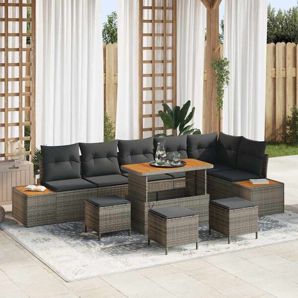 vidaXL Gartensofa-set mit Kissen mit Speicher 10 pcs Grau Poly Rattan