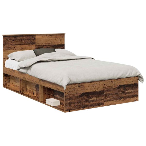 vidaXL Bettrahmen mit Kopfteil Altholz 135 x 190 cm Holzwerkstoff