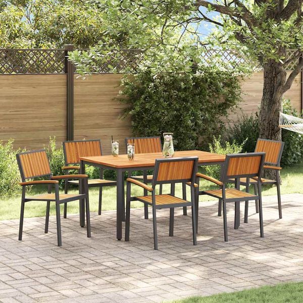 vidaXL Garten Essgruppe 7 pcs Schwarz Massivholz Akazie