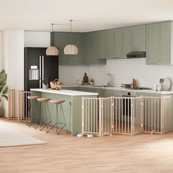 vidaXL 12-tlg. Hundetor mit T&uuml;r Faltbar 600 cm Pappelholz