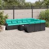 vidaXL 11-teiliges Gartensofa-Set mit Kissen, schwarzes Polyrattan