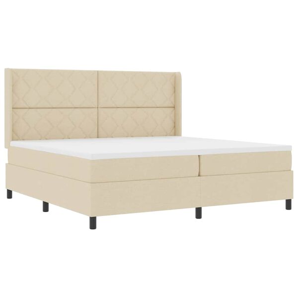 vidaXL LED Boxspringbett mit Matratze Creme 200 x 200 cm Stoff