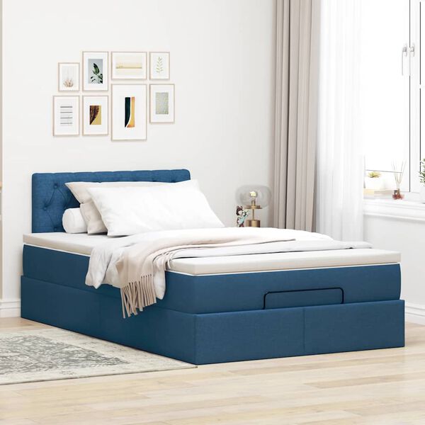 vidaXL Ottoman-Bett mit Matratze Blau 120x200 cm Stoff