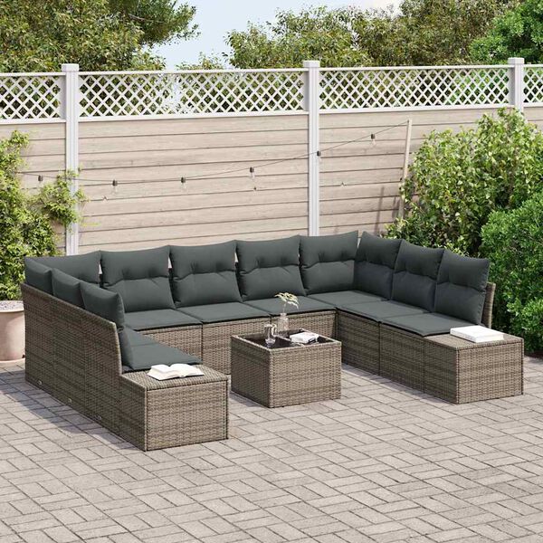 vidaXL Gartensofa-set mit Kissen 10 pcs Grau Poly-Rattan