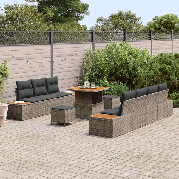 vidaXL Garten-Sofa-Set mit Kissen 10 pcs Grau Poly Rattan
