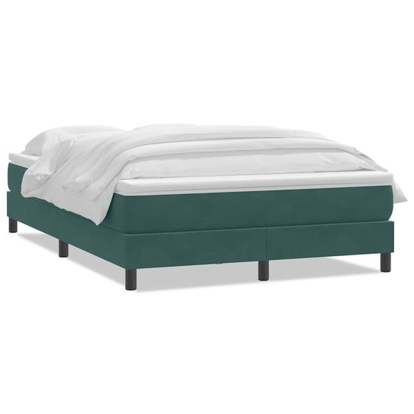 vidaXL Boxspringbett mit Matratze Dunkelgrün 140x210 cm Samt