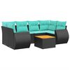 vidaXL 7-teiliges Gartensofa-Set mit Kissen, schwarzes Polyrattan