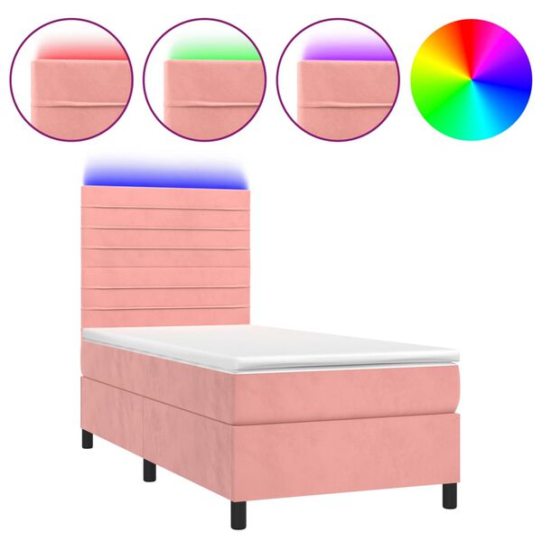 vidaXL Boxspringbett mit Matratze & LED Rosa 90x200 cm Samt