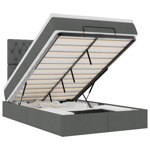 vidaXL Ottoman-Bett mit Matratze Dunkelgrau 120x200 cm Stoff