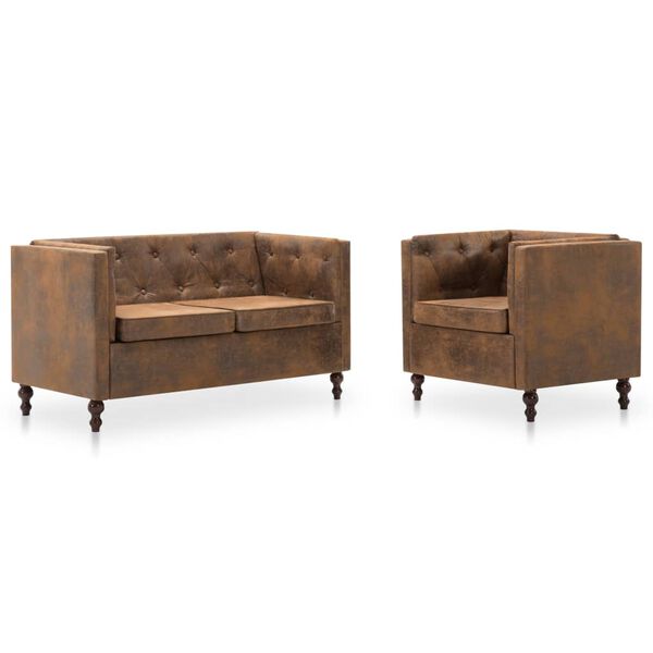 vidaXL Chesterfield Sofagarnitur 2-tlg. Stoff Wildlederoptik