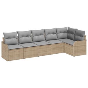 vidaXL Garten-Sofa-Set mit Kissen mit Speicher 6 pcs Beige Poly Rattan
