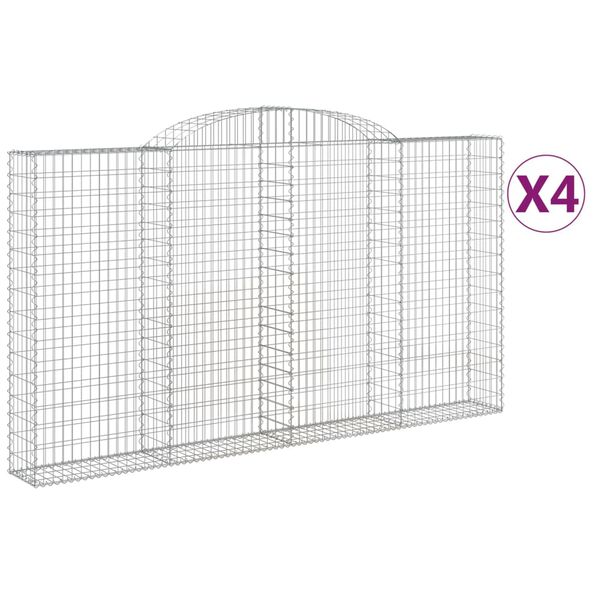 vidaXL Gabionen mit Hochbogen 4 Stk. 300x30x160/180cm Verzinktes Eisen