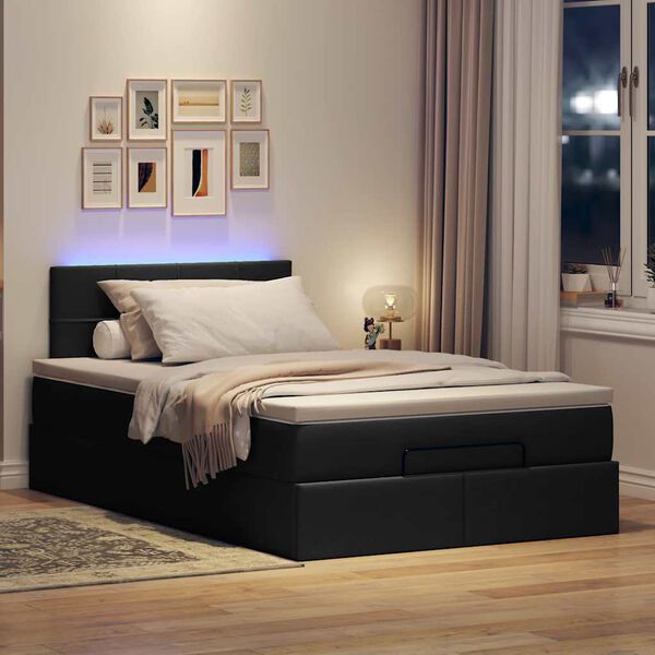 vidaXL Ottomane Bett mit Matratze & LEDs Schwarz 120x190 cm Stoff