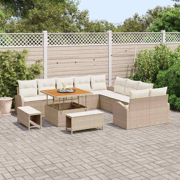 vidaXL Gartensofa-set mit Kissen 13 pcs Beige Poly-Rattan